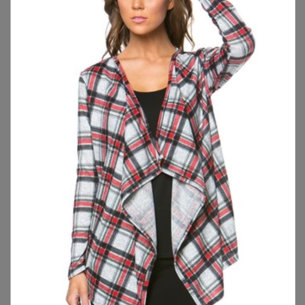 Haute Apparel small plaid drape cardigan